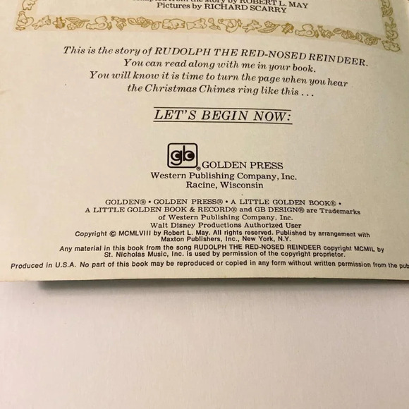 Vintage 1958 Rudolph The Red Nosed Reindeer Read Along Book Only No Record - Picture 6 of 12